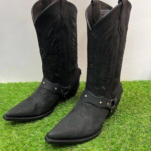 Women's Western Rodeo Cowgirl Black Pointy Boots Genuine Leather High Heel Boots